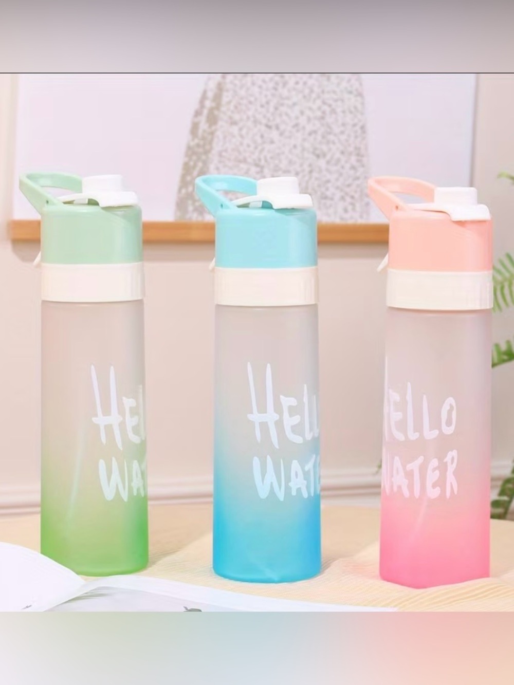 Gradient Color'Hello Water' Water Bottle with Mister 650 ml - Picture 16 of 16